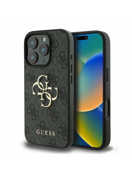 Guess Guess PU 4G метално лого заден капак за iPhone 16 Pro сив