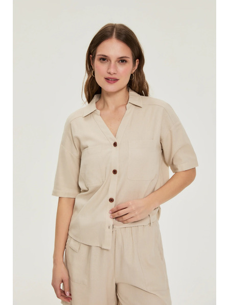 Moodo Риза с къс ръкав бежова Moodo