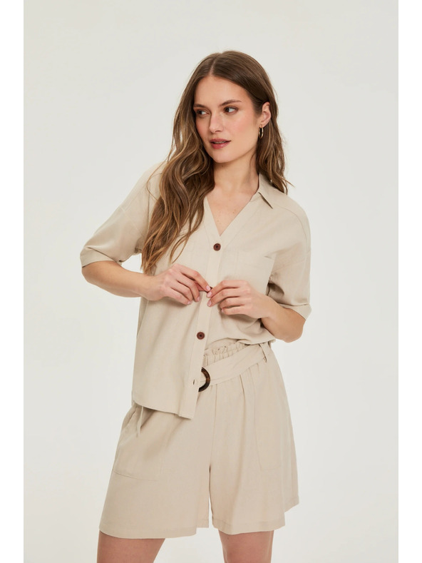 Moodo Риза с къс ръкав бежова Moodo