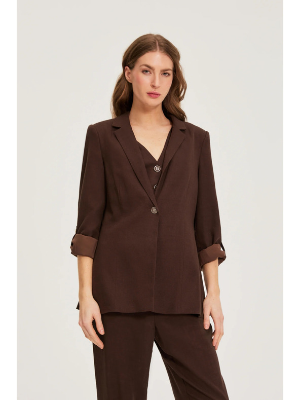 Moodo Сако със смес от лен кафяво Moodo