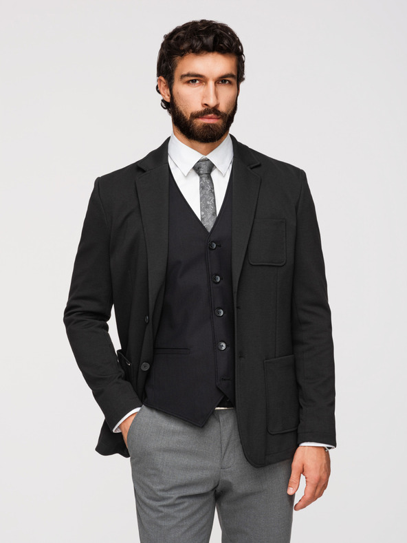 Ombre Clothing Мъжко черно сако SLIM с фина текстура