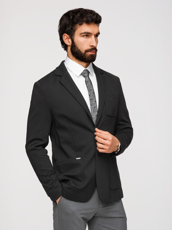 Ombre Clothing Мъжко черно сако SLIM с фина текстура