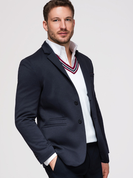 Ombre Clothing Мъжко плетено сако кройка SLIM FIT - тъмно синьо V3 M170 Ombre Clothing