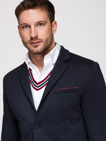 Ombre Clothing Мъжко плетено сако кройка SLIM FIT - тъмно синьо V3 M170 Ombre Clothing
