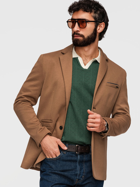 Ombre Clothing Плетено мъжко сако SLIM FIT по мярка - светло кафяво V4 M170 Ombre Clothing