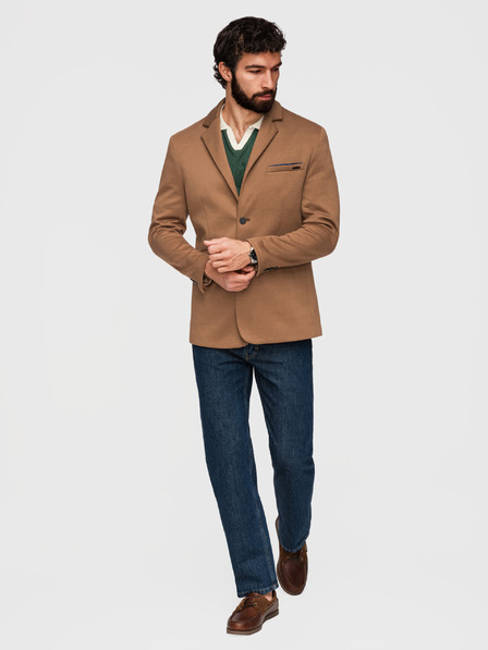 Ombre Clothing Плетено мъжко сако SLIM FIT по мярка - светло кафяво V4 M170 Ombre Clothing