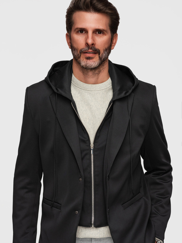 Ombre Clothing Стилно мъжко сако със съемна подплата и регулируемо качулка - черно V1 M168 Ombre Clothing