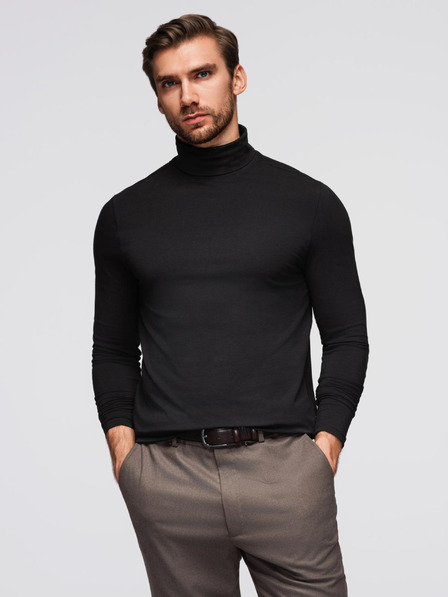 Ombre Clothing Мъжка поло с дълъг ръкав - черна V1 OM-LSCL-0130 Ombre Clothing