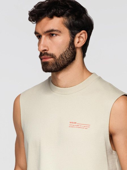 Ombre Clothing Мъжка памучна тениска TANK TOP без ръкави - кремав V3 OM-TSTT-0243 Ombre Clothing