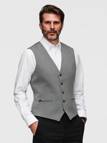 Ombre Clothing Елегантен класически мъжки жилет с рибена кост SLIM FIT - сив V1 V65 Ombre Clothing