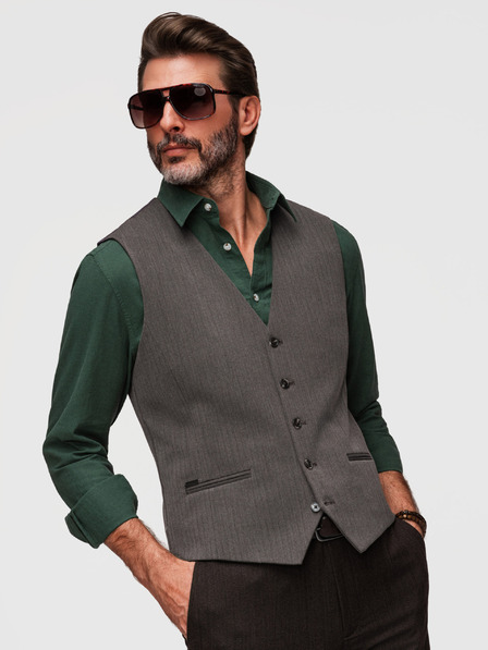 Ombre Clothing Класически мъжки елегантен жилет SLIM FIT с рибена кост - графитен V2 V65 Ombre Clothing