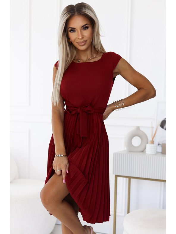 numoco Плисирана рокля с къс ръкав - бордо Numoco LILA
