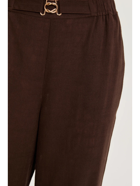 Moodo Панталони със съдържание на лен кафяви Moodo