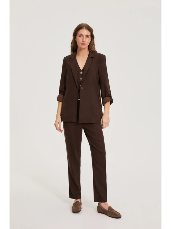 Moodo Панталони със съдържание на лен кафяви Moodo