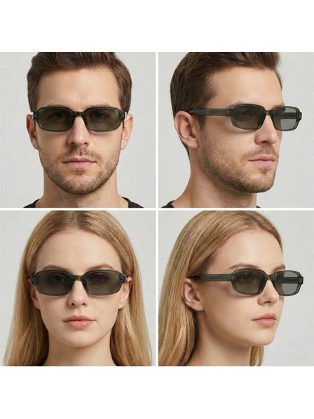 VEYREY VeyRey ъглови слънчеви очила Nonmock прозрачна рамка зелени лещи