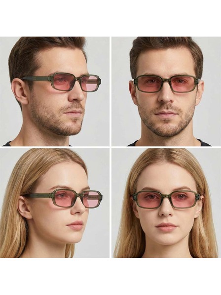 VEYREY VeyRey ъглови слънчеви очила Nonmock зелена рамка розови лещи