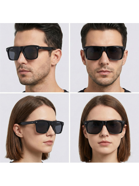 VEYREY VeyRey квадратни ацетатни поляризирани слънчеви очила Crawier черна рамка черни стъкла