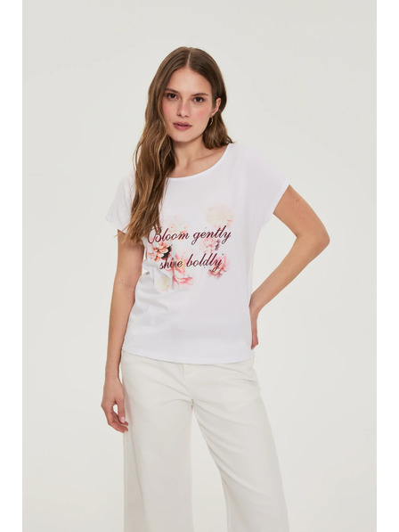 Moodo Памучна блуза с принт в бяло Moodo