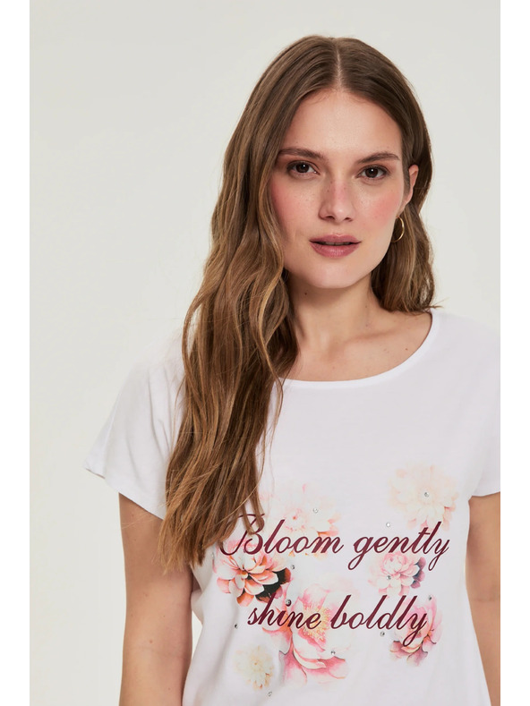 Moodo Памучна блуза с принт в бяло Moodo