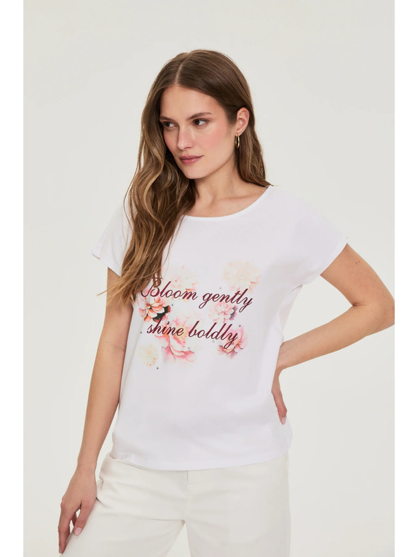 Moodo Памучна блуза с принт в бяло Moodo