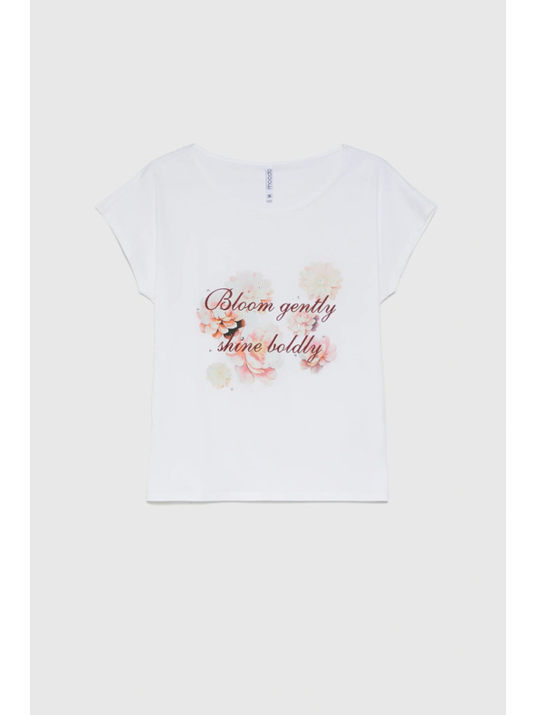 Moodo Памучна блуза с принт в бяло Moodo