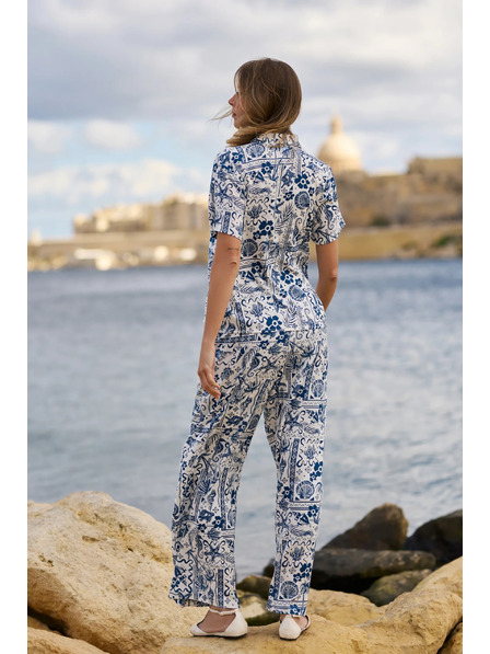 Moodo Панталони от вискоза с отпечатък морско синя Moodo