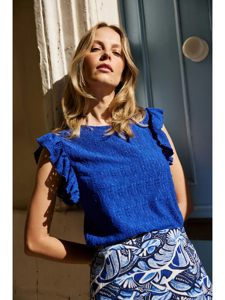 Moodo Блуза с воланчета на ръкавите синя Moodo