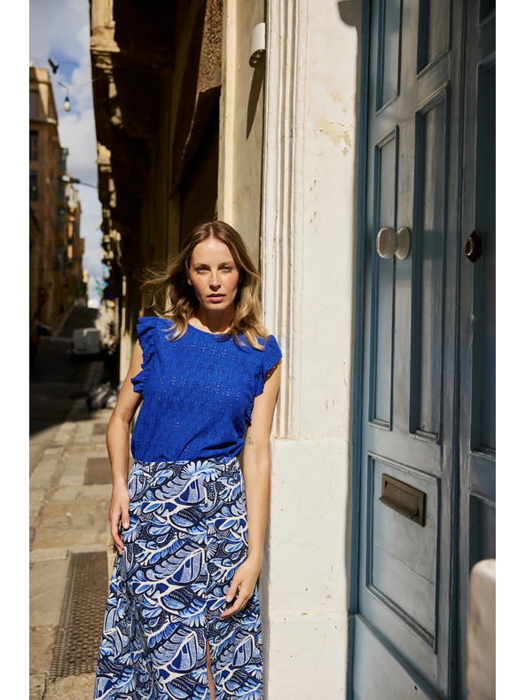 Moodo Блуза с воланчета на ръкавите синя Moodo