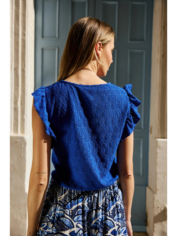 Moodo Блуза с воланчета на ръкавите синя Moodo