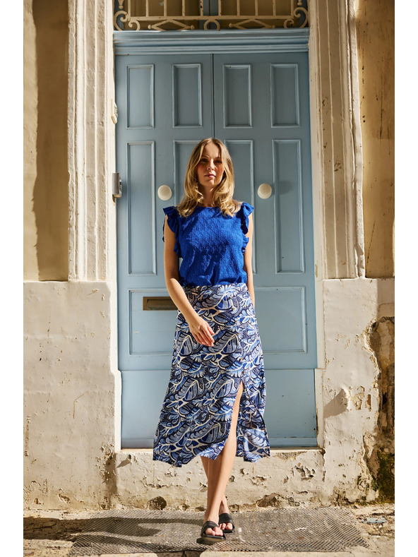 Moodo Блуза с воланчета на ръкавите синя Moodo