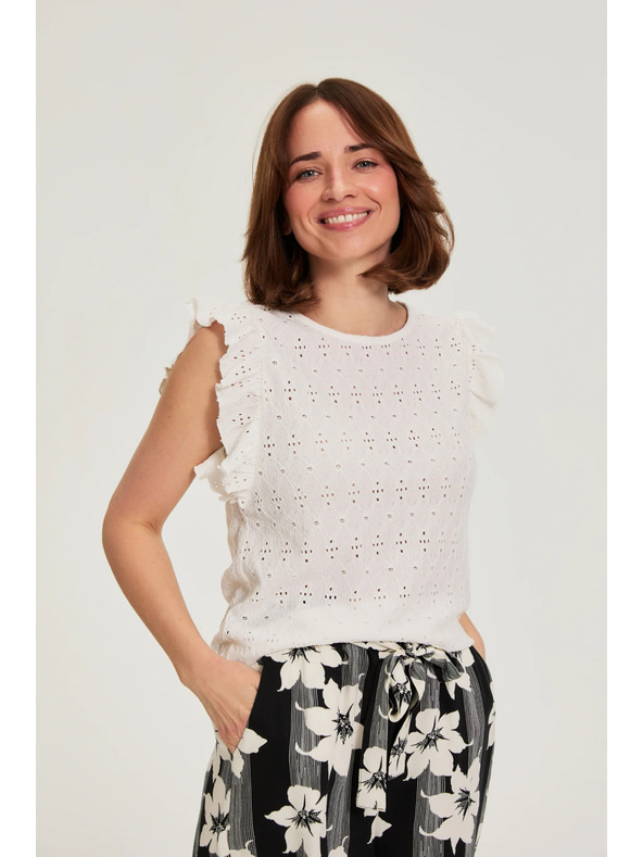 Moodo Блуза с воланчета на ръкавите бяла Moodo