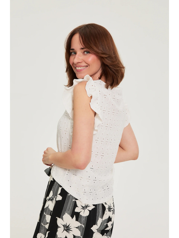 Moodo Блуза с воланчета на ръкавите бяла Moodo