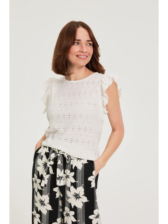 Moodo Блуза с воланчета на ръкавите бяла Moodo