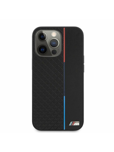 BMW BMW PU Triangles Tricolor Line Заден протектор за iPhone 13 Pro Max Black