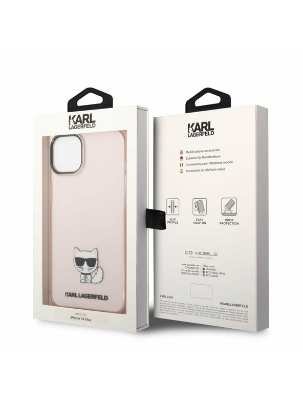 Karl Lagerfeld Karl Lagerfeld Choupette Logo Заден протектор за iPhone 14 Plus Pink