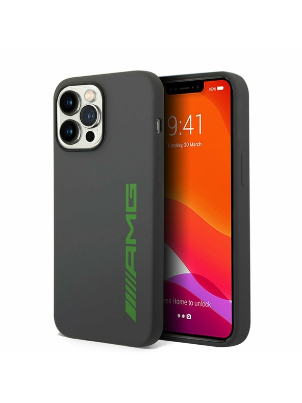 AMG AMG Liquid Silicone Green Logo Задна обвивка за iPhone 14 Pro Grey