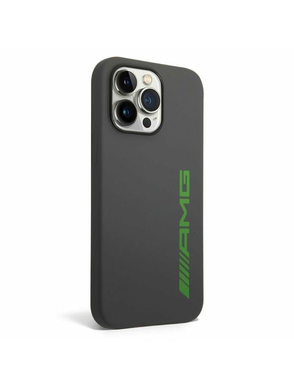 AMG AMG Liquid Silicone Green Logo Задна обвивка за iPhone 14 Pro Grey