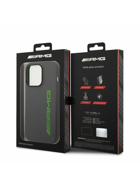 AMG AMG Liquid Silicone Green Logo Задна обвивка за iPhone 14 Pro Grey