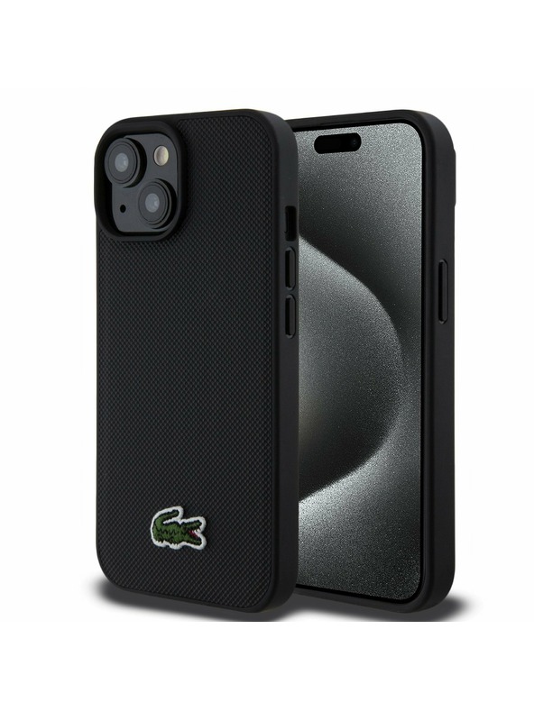 Lacoste Lacoste Iconic Petit Pique Woven Logo Magsafe Задна обвивка за iPhone 15 Black