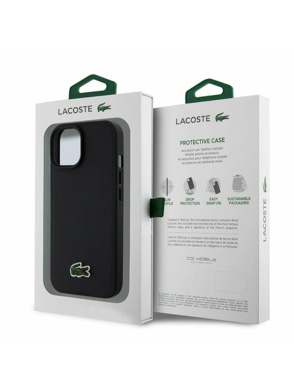Lacoste Lacoste Iconic Petit Pique Woven Logo Magsafe Задна обвивка за iPhone 15 Black