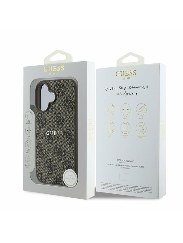 Guess Guess PU 4G Classic Logo MagSafe Задна обвивка за iPhone 16 Plus Brown