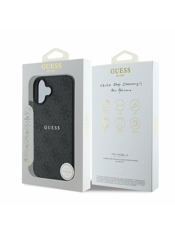Guess Guess PU 4G Classic Logo MagSafe Задна обвивка за iPhone 16 Plus Black