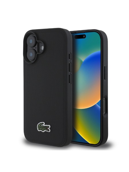 Lacoste Lacoste Iconic Petit Pique Woven Logo MagSafe Задна обвивка за iPhone 16 Plus Black
