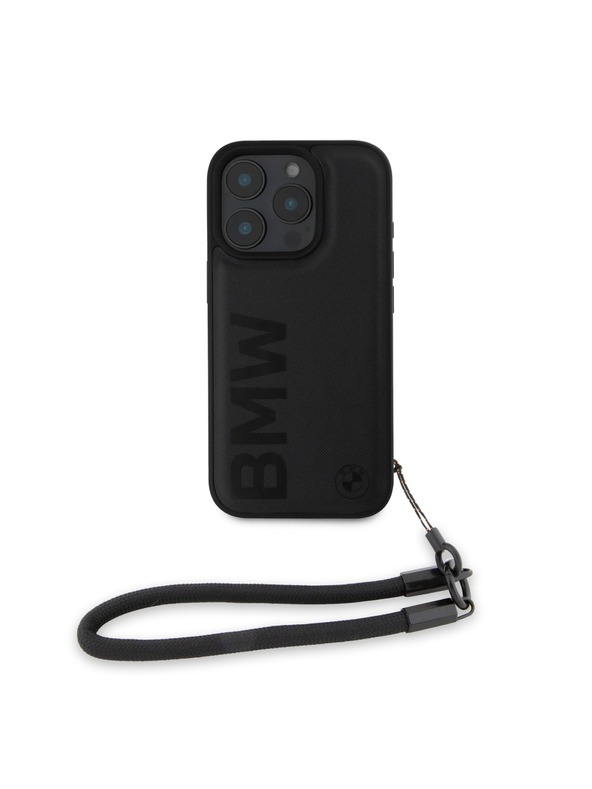 BMW BMW Leather Signature and Strap Задна обвивка за iPhone 16 Pro Black