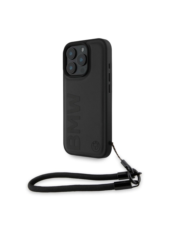 BMW BMW Leather Signature and Strap Задна обвивка за iPhone 16 Pro Black