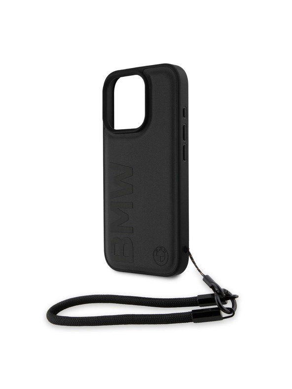 BMW BMW Leather Signature and Strap Задна обвивка за iPhone 16 Pro Black