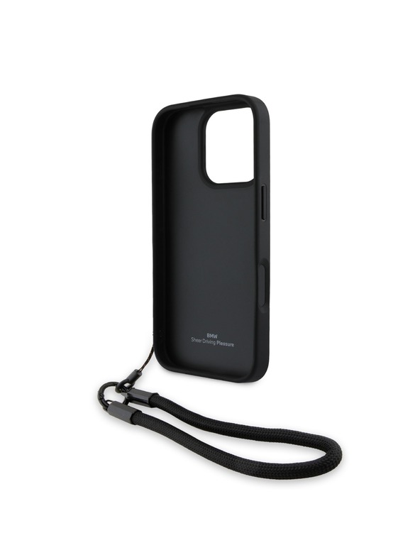 BMW BMW Leather Signature and Strap Задна обвивка за iPhone 16 Pro Black