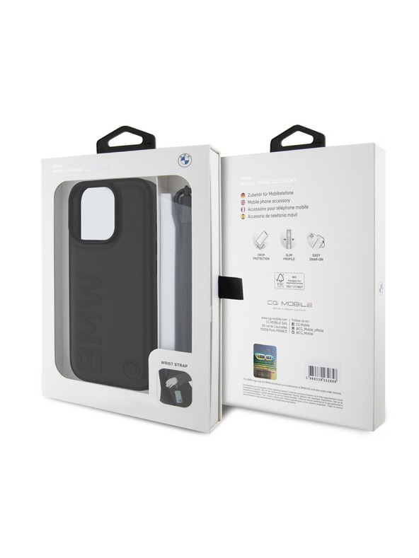 BMW BMW Leather Signature and Strap Задна обвивка за iPhone 16 Pro Black