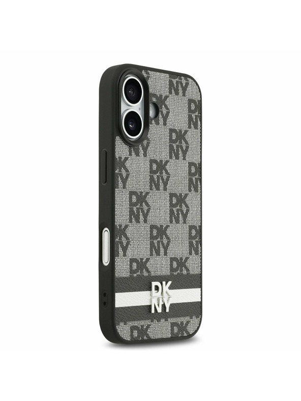 DKNY DKNY PU Leather Checkered Pattern and Stripe Задна обвивка за iPhone 17 Black