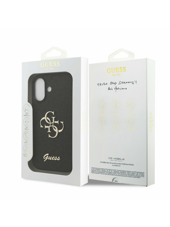 Guess Guess PU Fixed Glitter 4G Metal Logo Задна обвивка за iPhone 17 Black